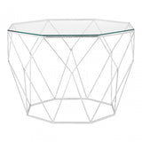 Gianna Octagonal Silver Coffee Table, Stainless Steel, Glass, Silver