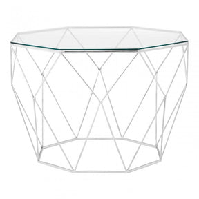Gianna Octagonal Silver Coffee Table, Stainless Steel, Glass, Silver