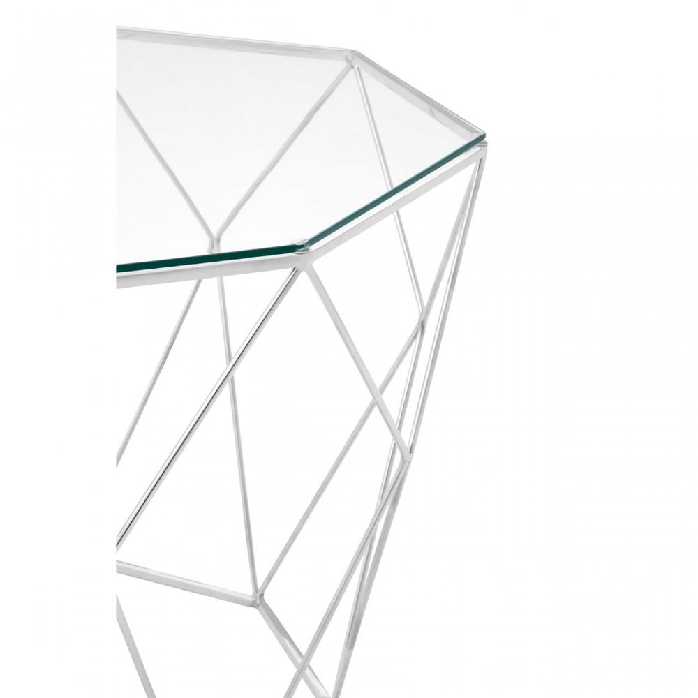 Gianna Octagonal Silver Coffee Table, Stainless Steel, Glass, Silver