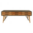 Unity Coffee Table with Six Drawers, Fir Wood, Fir Wood Veneer, Iron, Natural