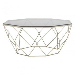 Enrich Coffee Table with Brushed Nickel Base, Tempered Glass