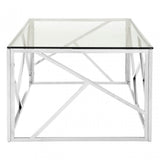 Enrich Stainless Steel Geometric Coffee Table, Stainless Steel, Glass, Silver