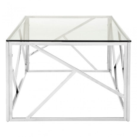 Enrich Stainless Steel Geometric Coffee Table, Stainless Steel, Glass, Silver
