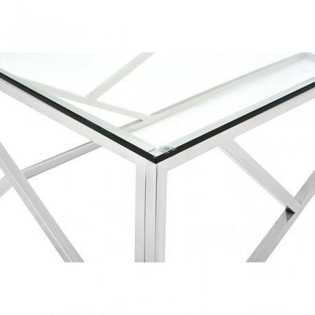 Enrich Stainless Steel Geometric Coffee Table, Stainless Steel, Glass, Silver
