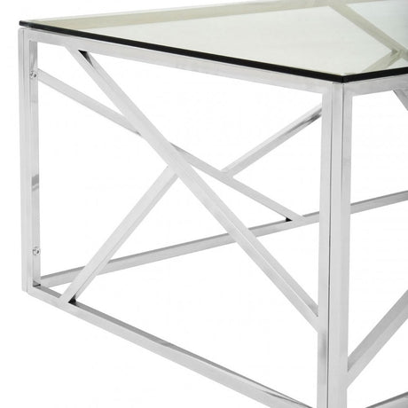 Enrich Stainless Steel Geometric Coffee Table, Stainless Steel, Glass, Silver