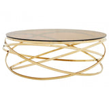 Enrich Round Champagne Base Coffee Table, Stainless Steel, Glass, Gold