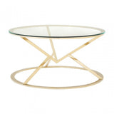 Enrich Corseted Round Champagne Coffee Table, Stainless Steel, Glass, Gold