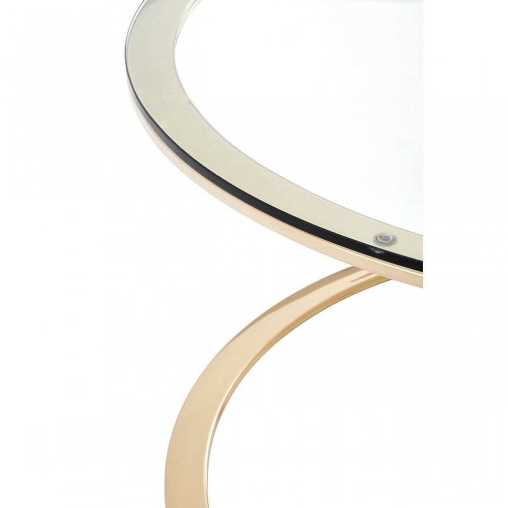Enrich Corseted Round Champagne Coffee Table, Stainless Steel, Glass, Gold