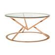 Enrich Corseted Round Rose Gold Coffee Table, Stainless Steel, Glass, Rose Gold