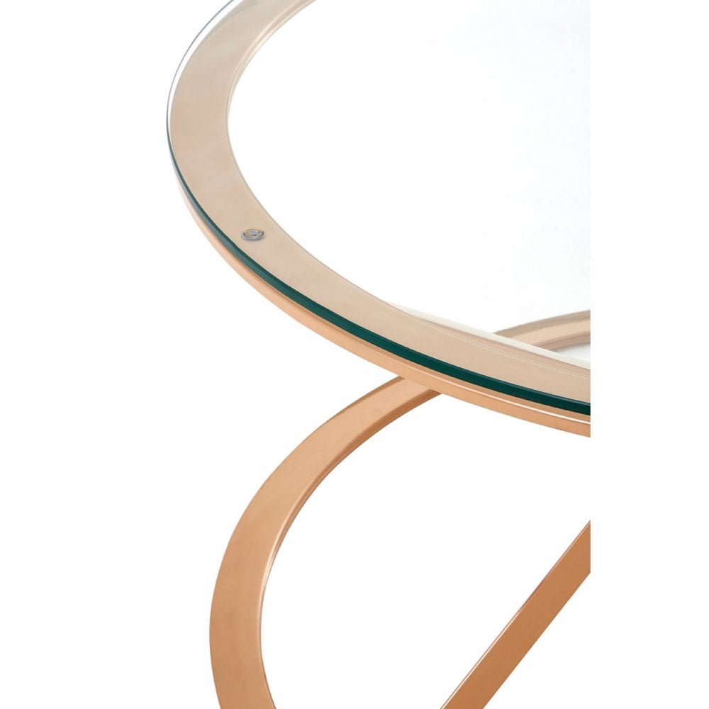 Enrich Corseted Round Rose Gold Coffee Table, Stainless Steel, Glass, Rose Gold