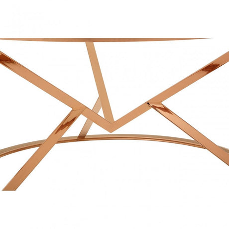 Enrich Corseted Round Rose Gold Coffee Table, Stainless Steel, Glass, Rose Gold