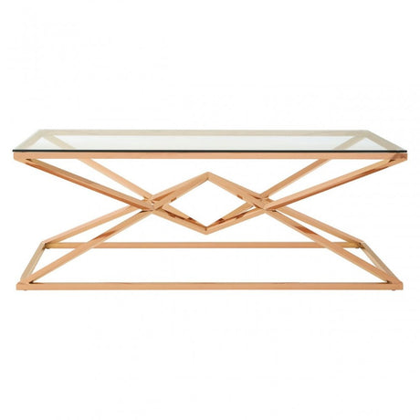 Enrich Corseted Rose Gold Coffee Table, Stainless Steel, Glass, Rose Gold