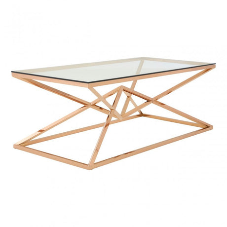 Enrich Corseted Rose Gold Coffee Table, Stainless Steel, Glass, Rose Gold
