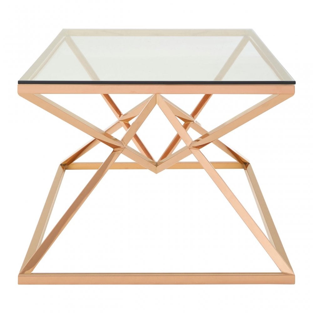 Enrich Corseted Rose Gold Coffee Table, Stainless Steel, Glass, Rose Gold