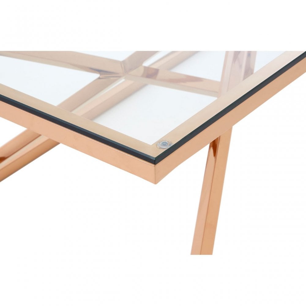 Enrich Corseted Rose Gold Coffee Table, Stainless Steel, Glass, Rose Gold