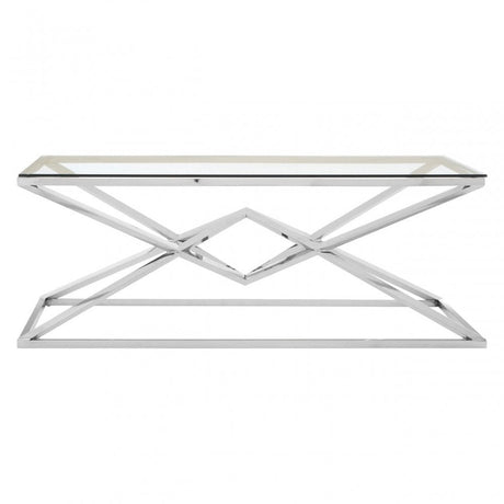 Enrich Corseted Stainless Steel Coffee Table, Stainless Steel, Glass, Silver