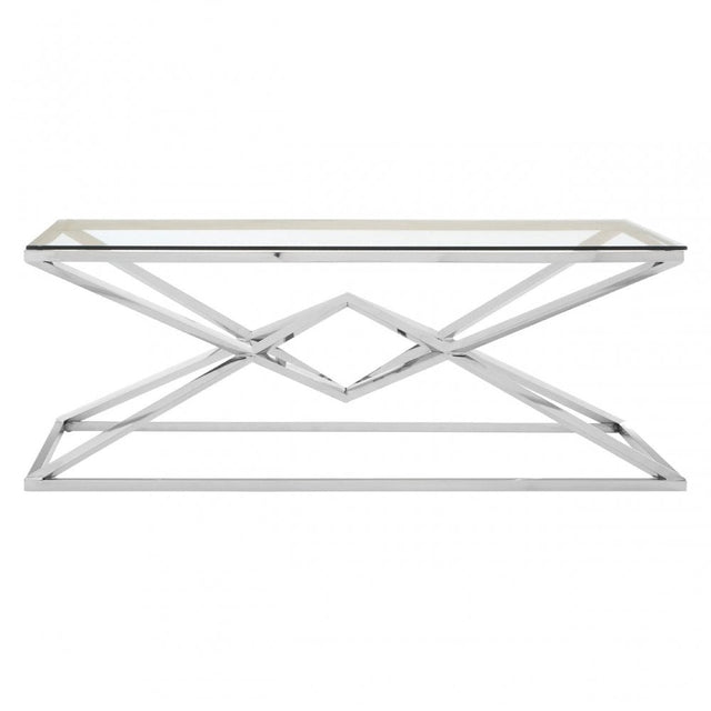 Enrich Corseted Stainless Steel Coffee Table, Stainless Steel, Glass, Silver