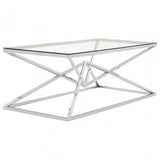 Enrich Corseted Stainless Steel Coffee Table, Stainless Steel, Glass, Silver