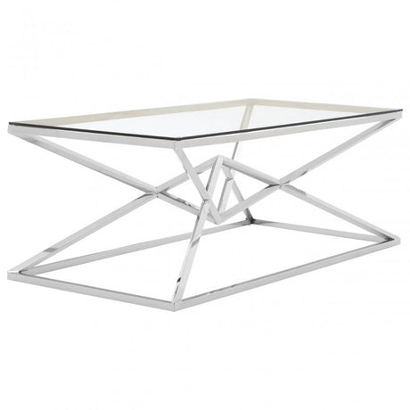 Enrich Corseted Stainless Steel Coffee Table, Stainless Steel, Glass, Silver