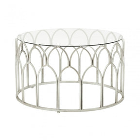 Merlin Silver Leaf Coffee Table, Tempered Glass, Iron, Silver