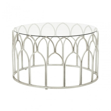 Merlin Silver Leaf Coffee Table, Tempered Glass, Iron, Silver