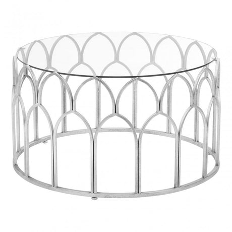 Merlin Silver Leaf Coffee Table, Tempered Glass, Iron, Silver