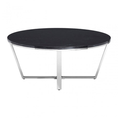 Enrich Round Black Faux Marble Coffee Table, Wood, Paper, Black