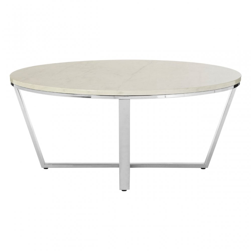 Enrich Round White Faux Marble Coffee Table, Wood, Paper, Silver