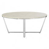 Enrich Round White Faux Marble Coffee Table, Wood, Paper, Silver