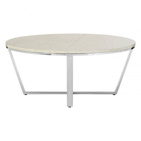 Enrich Round White Faux Marble Coffee Table, Wood, Paper, Silver