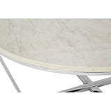 Enrich Round White Faux Marble Coffee Table, Wood, Paper, Silver