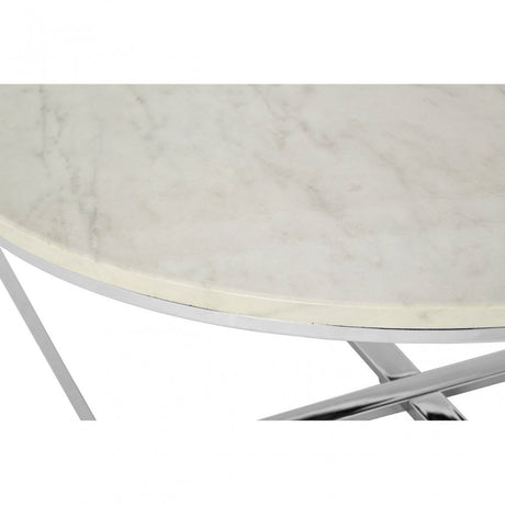 Enrich Round White Faux Marble Coffee Table, Wood, Paper, Silver