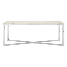 Enrich White Faux Marble Chrome Coffee Table, Wood, Paper