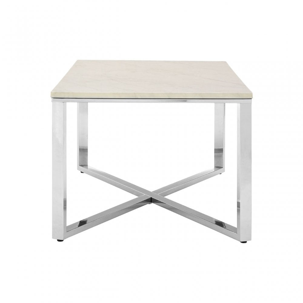 Enrich White Faux Marble Chrome Coffee Table, Wood, Paper