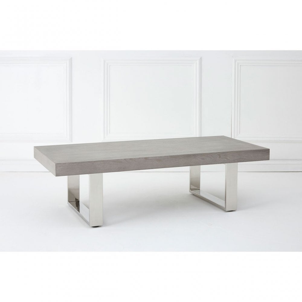 Grey Elm Wood Coffee Table, Stainless Steel, Elm Wood, Grey