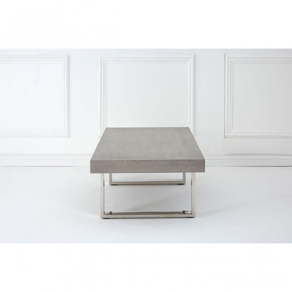 Grey Elm Wood Coffee Table, Stainless Steel, Elm Wood, Grey