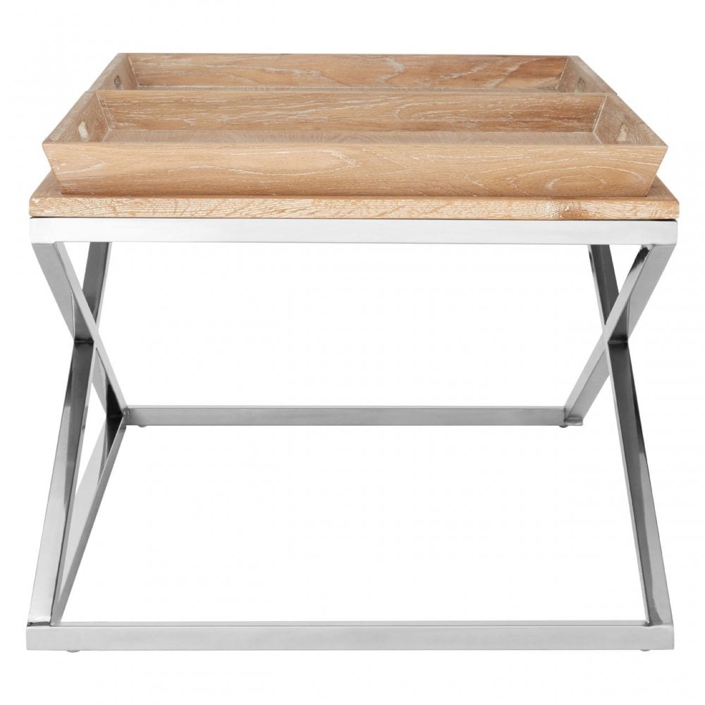 Holland Park Coffee Table, Oak Veneer, Oak Wood, Stainless Steel