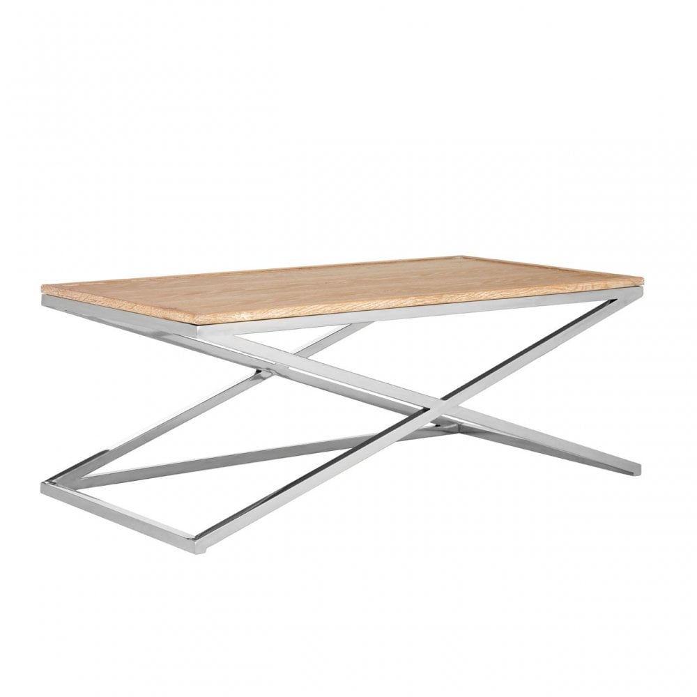 Holland Park Coffee Table, Oak Veneer, Oak Wood, Stainless Steel