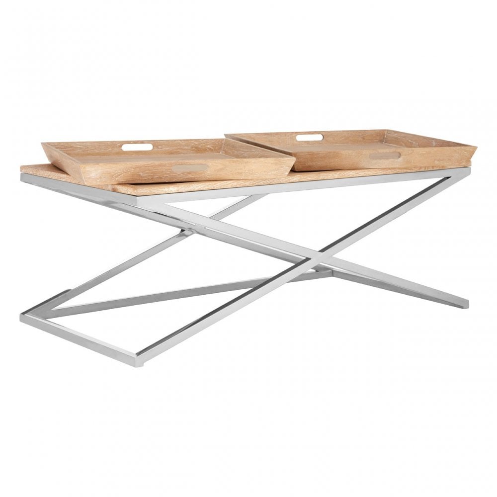 Holland Park Coffee Table, Oak Veneer, Oak Wood, Stainless Steel