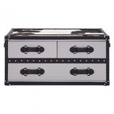 Black / White Genuine Cowhide Coffee Table, Cowhide, Stainless Steel, Black