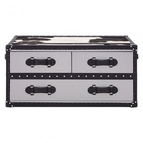 Black / White Genuine Cowhide Coffee Table, Cowhide, Stainless Steel, Black