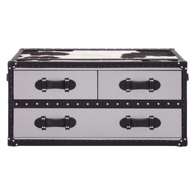Black / White Genuine Cowhide Coffee Table, Cowhide, Stainless Steel, Black