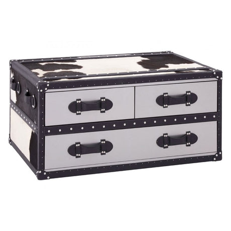 Black / White Genuine Cowhide Coffee Table, Cowhide, Stainless Steel, Black