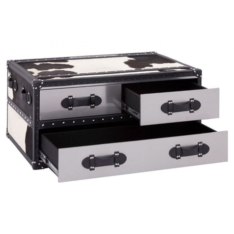 Black / White Genuine Cowhide Coffee Table, Cowhide, Stainless Steel, Black