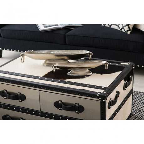 Black / White Genuine Cowhide Coffee Table, Cowhide, Stainless Steel, Black