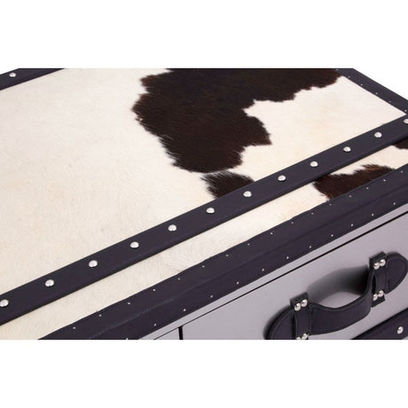 Black / White Genuine Cowhide Coffee Table, Cowhide, Stainless Steel, Black