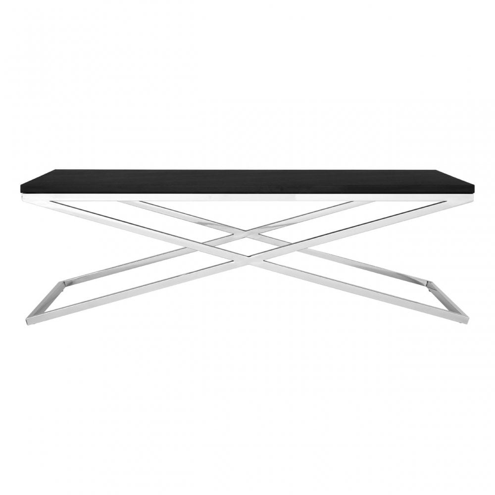 Tribute Coffee Table, Leather, Stainless Steel, Black