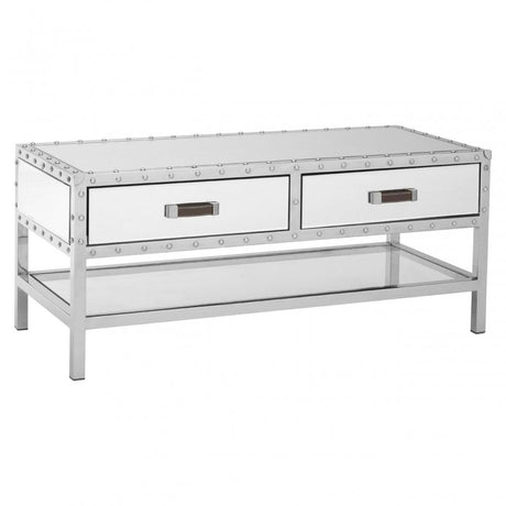 Rivet Coffee Table, Glass, Mirrored, Stainless Steel