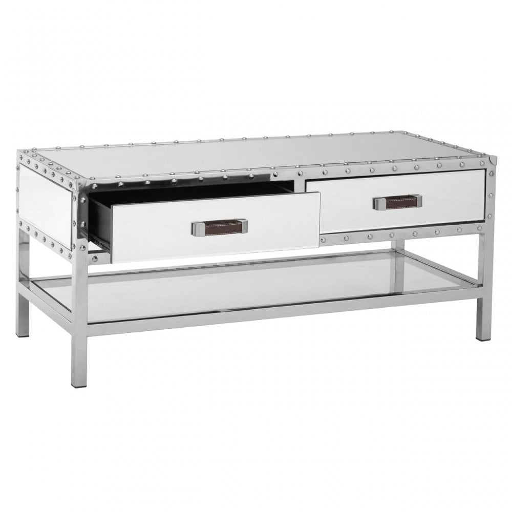 Rivet Coffee Table, Glass, Mirrored, Stainless Steel