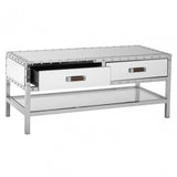 Rivet Coffee Table, Glass, Mirrored, Stainless Steel